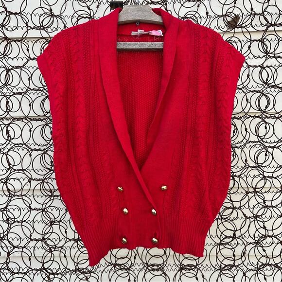 Vintage RUSS red cable knit double breasted sweater vest SM - Picture 1 of 4
